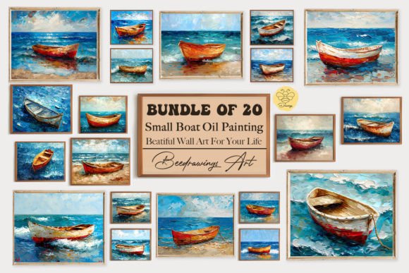 Download Oil Paint Lonely Boat Wall Art Bundle - Paint Collection