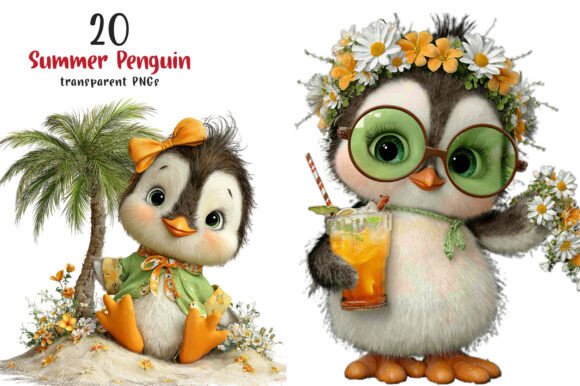 Download Whimsical Summer Penguin Clipart - Penguin clipart Collection