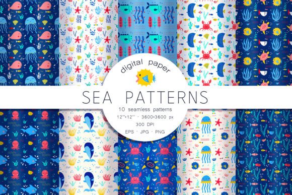 Download Sea Animals Patterns. Kids Patterns - Sea animals patterns Collection