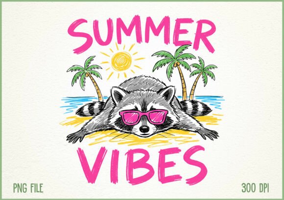 Download Summer Vibes Raccoon Beach Vacation PNG - Raccoon Collection