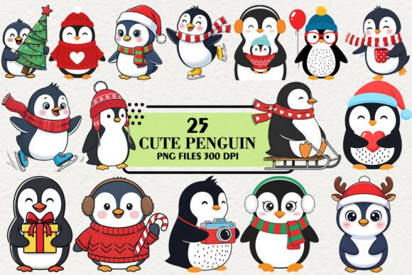 Download Cute Christmas Penguin Clipart Bundle - Penguin clipart Collection