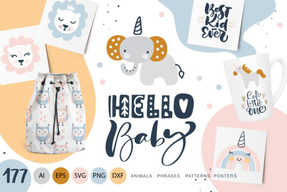 Download Hello Baby Animals &amp; Calligraphy - Premium Bundle