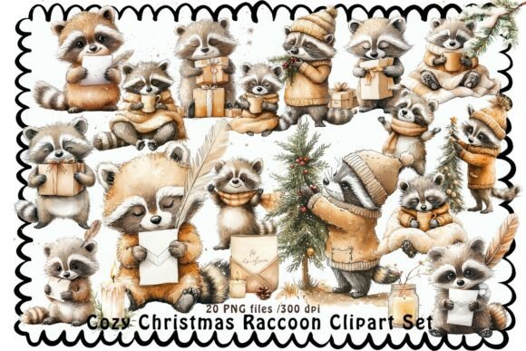 Download Cozy Christmas Raccoon Clipart Set - Raccoon Collection