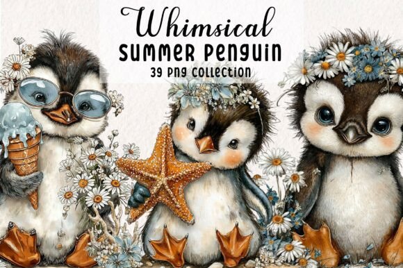 Download Whimsical Summer Penguin Clipart PNG - Penguin clipart Collection