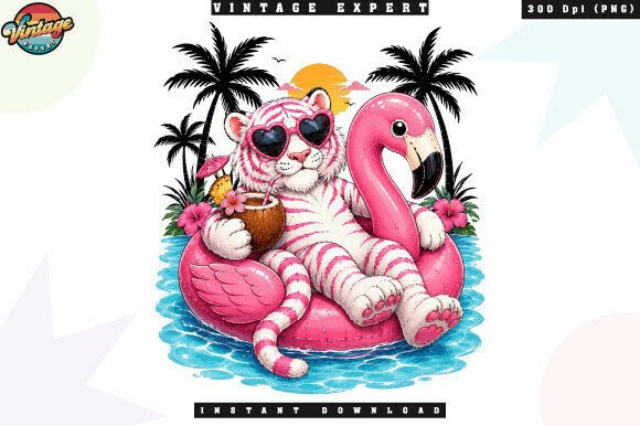 Download Summer Tiger Flamingo Pool Party PNG - Premium Bundle
