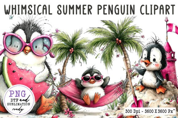 Download Whimsical Summer Penguin Clipart - Penguin clipart Collection