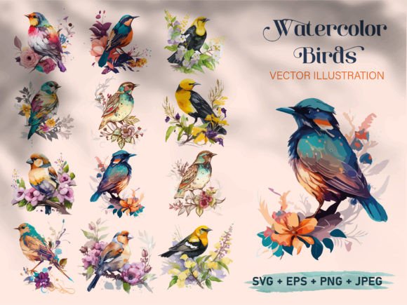 Download Watercolor Bird &amp; Sparrow Painting Set - Paint Collection