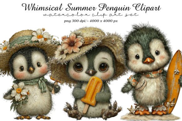 Download Whimsical Summer Penguin Clipart - Penguin clipart Collection