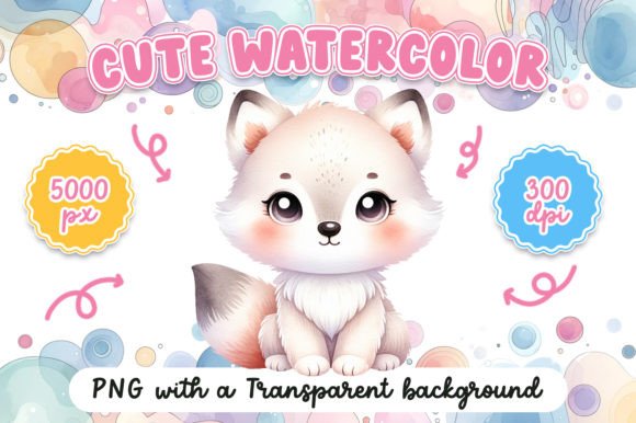 Download Cute Watercolor Arctic Fox - Watercolor arctic Collection